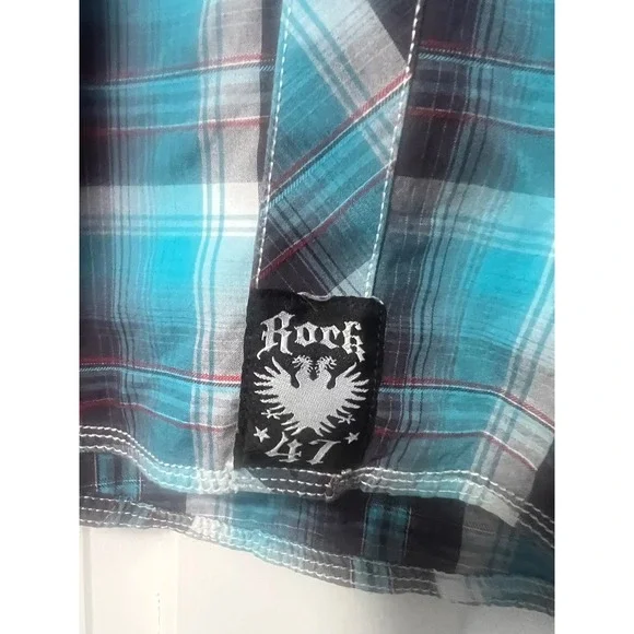 Rock 47 by Wrangler Mens Plaid Western Shirt Long Sleeve Small Blue - Picture 5 of 7